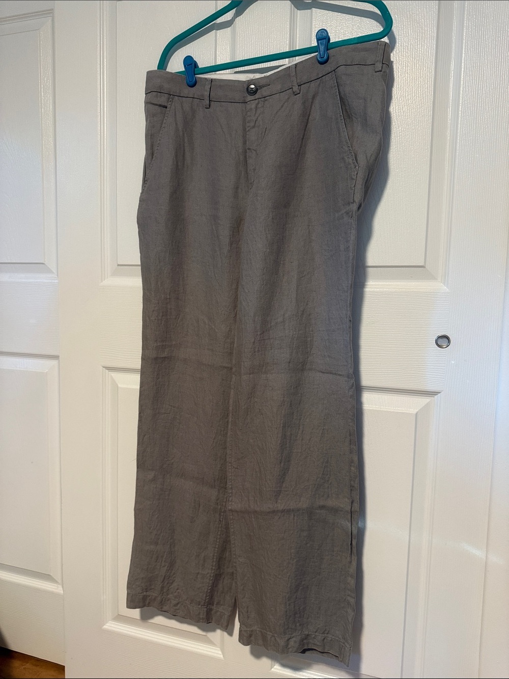 Armani Exchange 36 Regular Men's Gray Linen Blend Pants - Classic Straight Fit